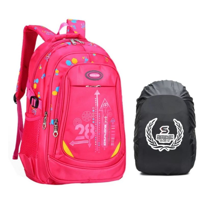 Tas ransel anak laki laki Perempuan SD SMP motif Chunlong gratis cover hujan