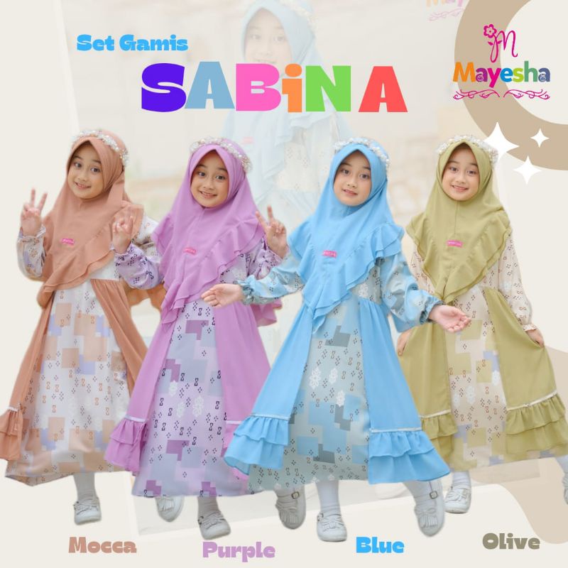 [3-7 TAHUN] SET GAMIS LEBARAN ANAK CEWEK SET HIJAB 3-7 TAHUN SABINA ORIGINAL BY MAYESHA / SET GAMIS OUTER HIJAB PED INSTAN ANTEM ANTI TEMBEM KHIMAR REMPEL 3 4 5 6 7 TAHUN SABINA