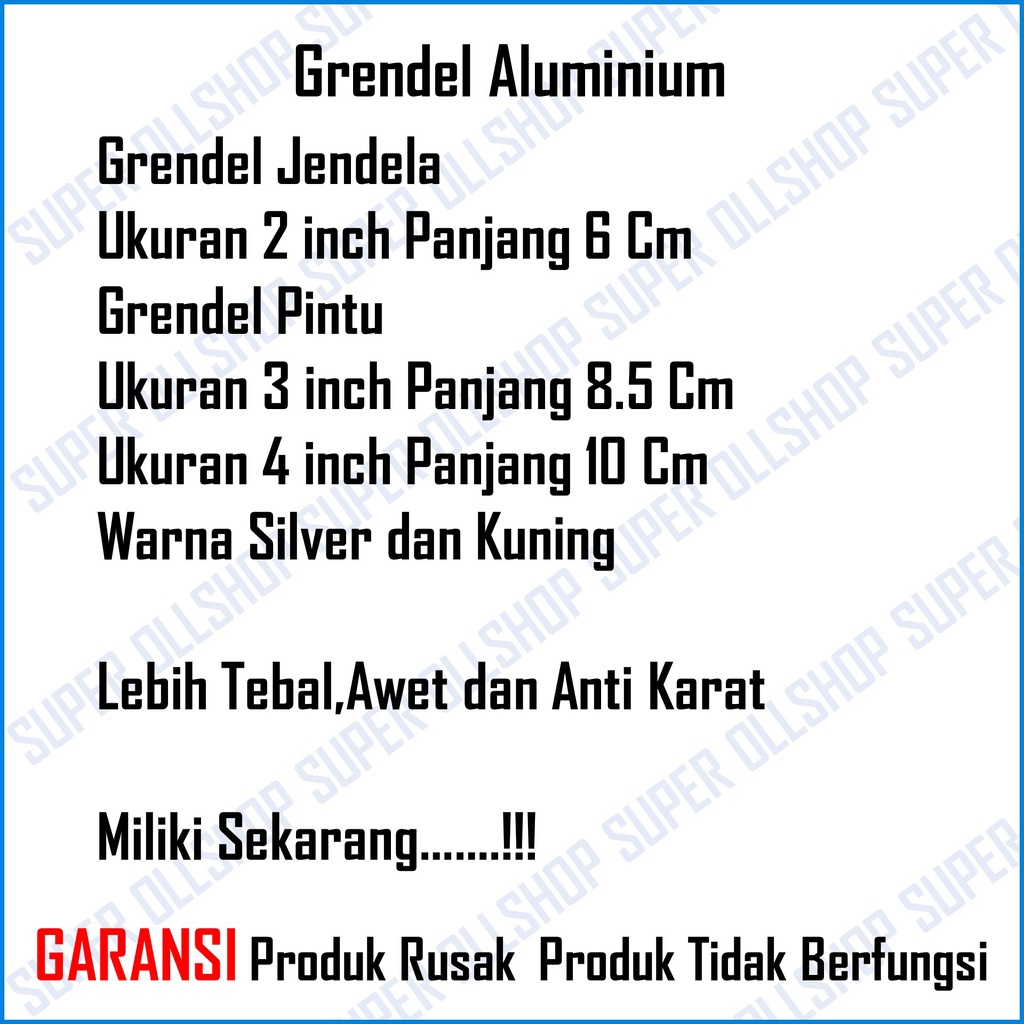 Slot Pintu Silver 2&quot; l Jendela Plat Tebal Grendel 2 Inch Inci l Barel Bolt Grendel Gerndel Jendela Pintu Aluminium Kuning 3 Inch