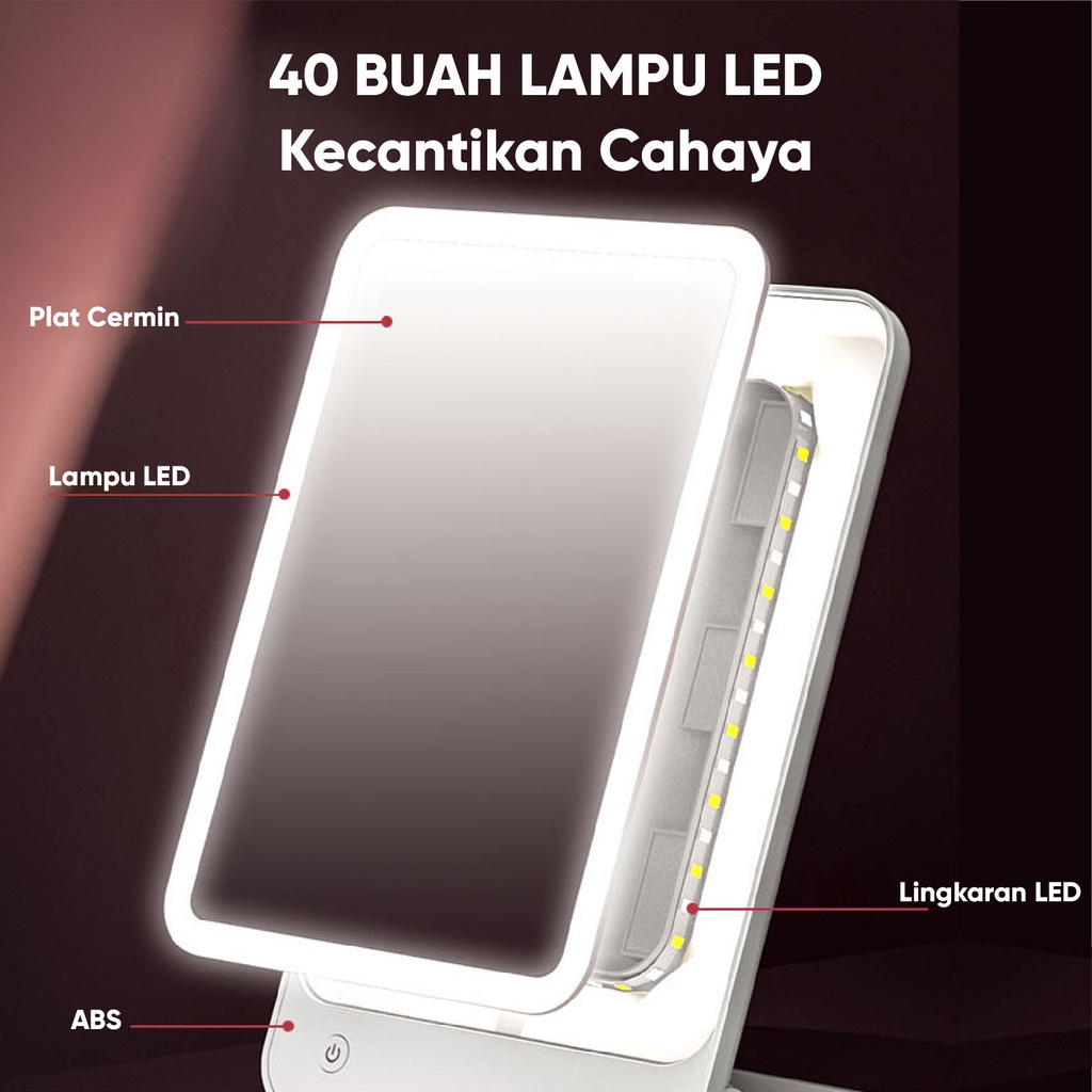 BOMIDI Cermin Rias Makeup Mirror R1 LED Kecil Lighting USB Touch Aesthetic Dimmer Switch