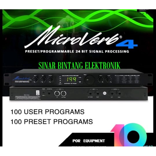 Efek Vokal Microverb 4 Menawarkan 100 ambang batas dan 100 program pengguna untuk reverb berkualitas