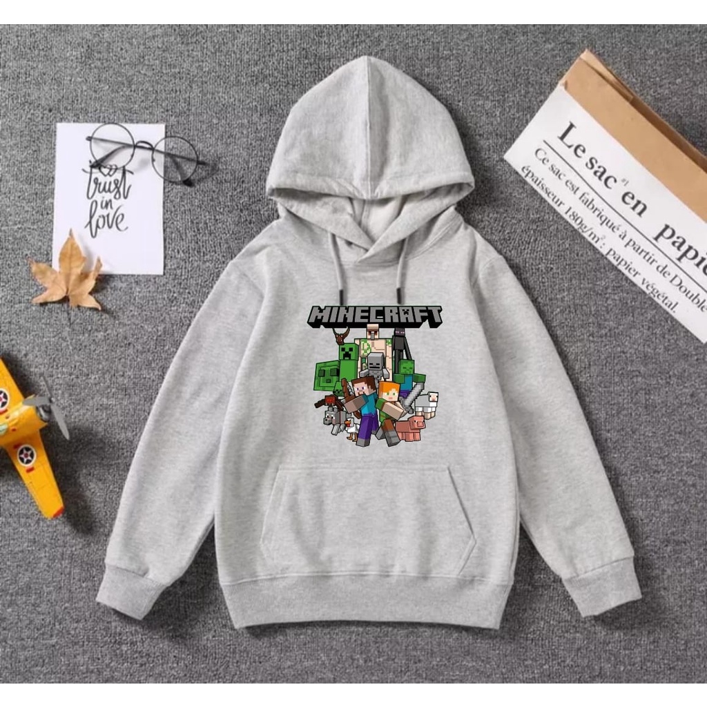 HOODIE ANAK SWEATER MINECRAFT ABU UNTUK ANAK 2-10 TAHUN BISA COD KE261