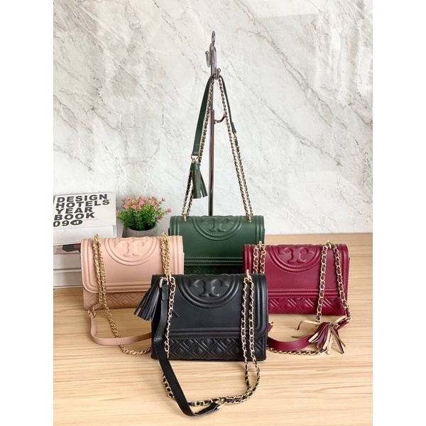 Tas Kulit Selempang Rantai Wanita TB Leather Fleming Chain Slingbag Premium Import, Hitam Black Hija