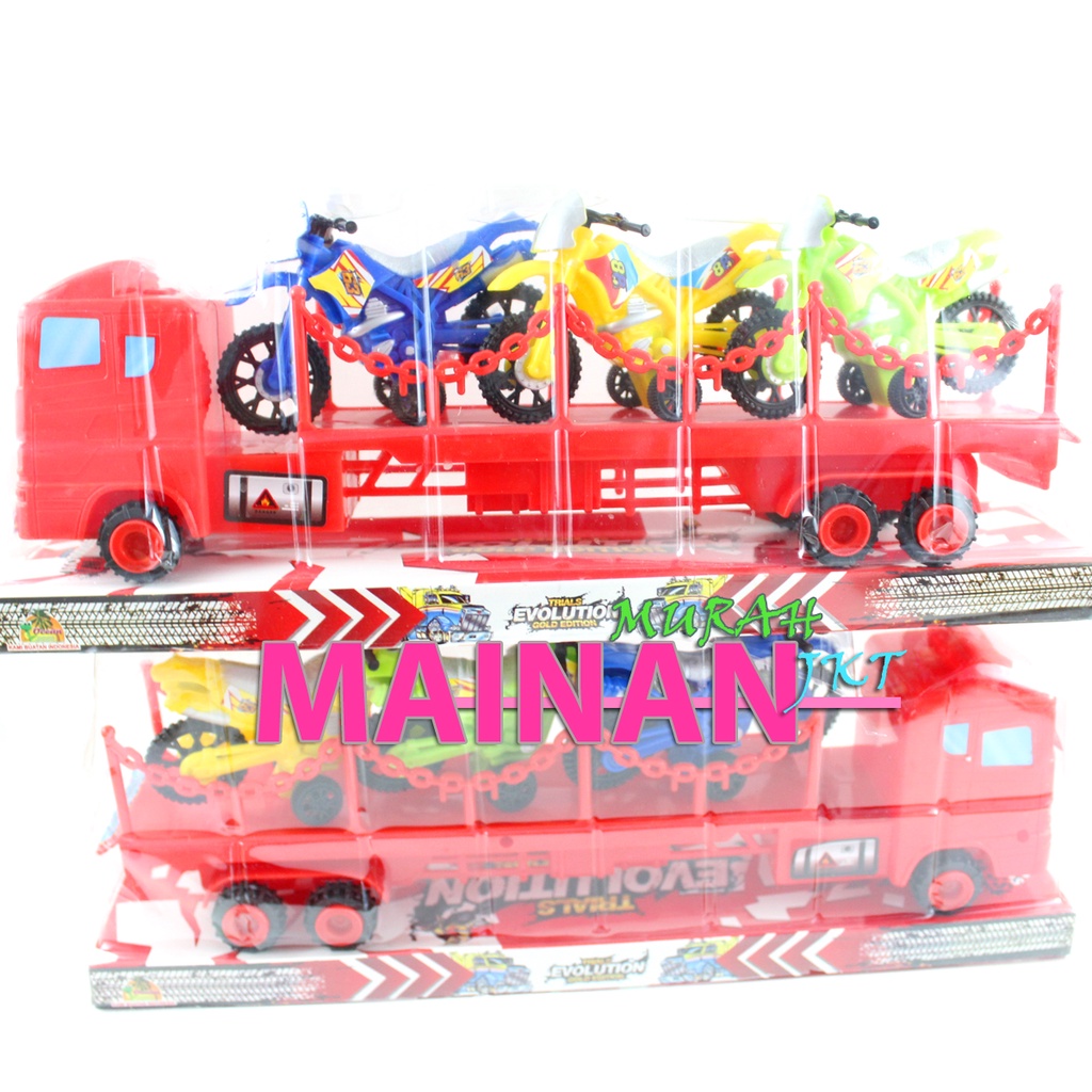 MAINANKEI MAINAN ANAK MURAH MOBIL TRUCK PENGAKUT MOTOR TRIALS OCT6340 TRUCK CONTAINER MOTOR TRACK BALAP ISI 3