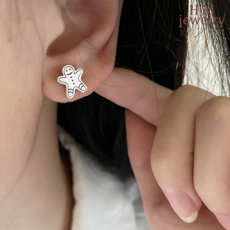 Suasana Natal Retro Tertekan Gingerbread Man Bear Ear Studs 2022anting Baru