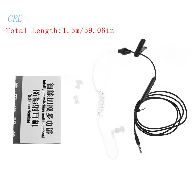 Cre Baru 3.5mm Tabung Udara Anti-Radiasi Stereo In-Ear Headset Tunggal Earphone Dengan Mic