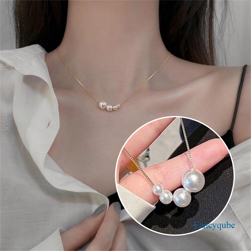 Fancyqube Fashion Baru Empat Mutiara Choker Kalung Gadis Musim Panas Mewah Baroque Mutiara Liontin Rantai Klavikula Untuk Wanita Perhiasan Hadiah