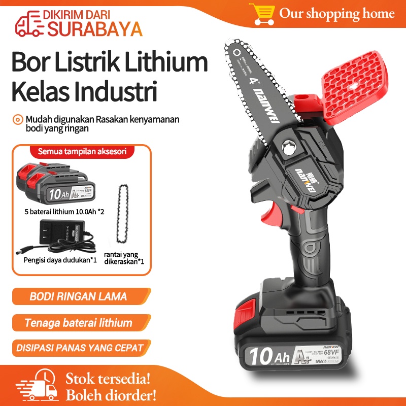 Gergaji Mesin  listrik 68 Volt portable potong kayu ranting dan bambu Cordless Chainsaw Rantai Elektrik Mini