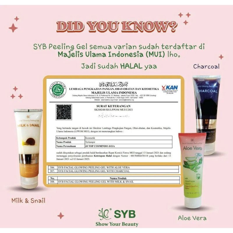 SYB Peeling Gel With Milk &amp; Snail  , Aloevera , CharCoal