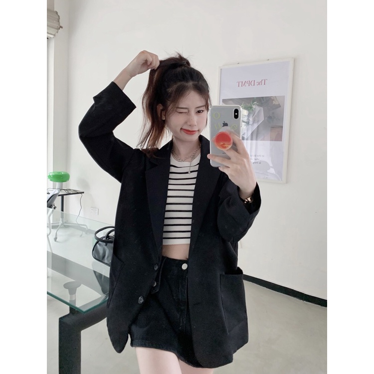 Blazer Wanita Korean Style Jaket Lengan Panjang Outer Basic Import Casual Kekinian Blezer Hitam Retro Jaket