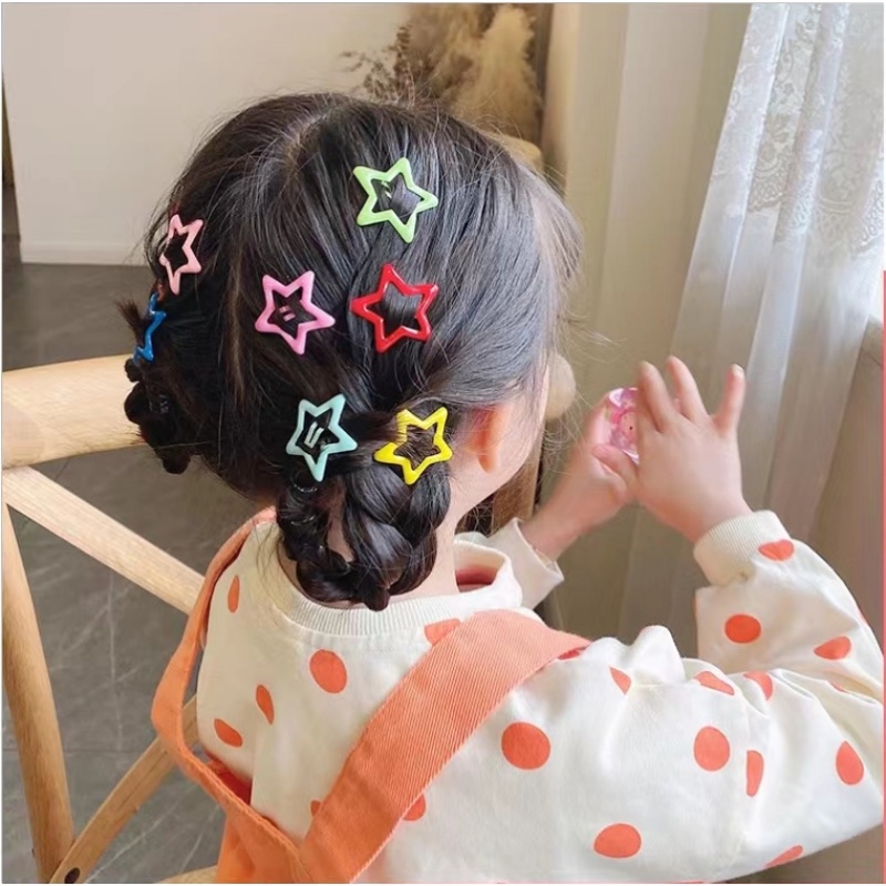 4/6pcs Permen Warna Gadis Logam Hiasan Kepala Elegan Ponytail Hias Jepit Rambut Pentagram Kupu-Kupu Styling Alat Lucu Anak Klip Rambut