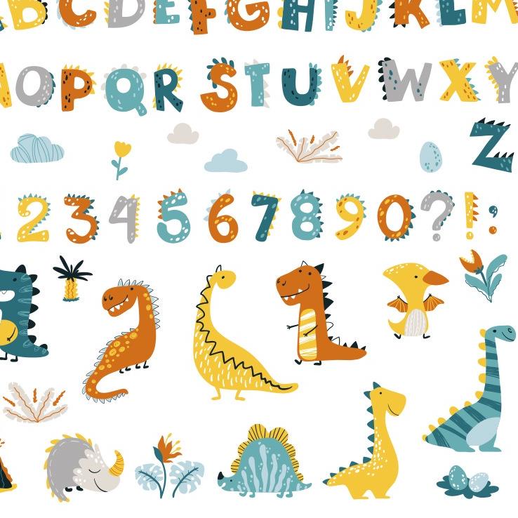 Murah Keren welpaper dinding wallstiker angka huruf dan dino dekorasi wallpaper & stiker dinding