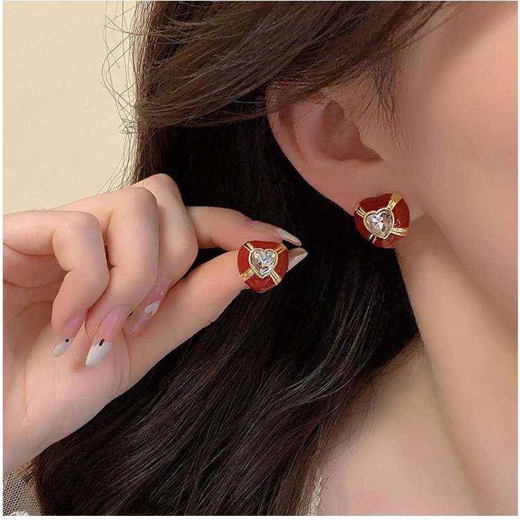 Anting Mutiara Merah Gaya Korea Musim Gugur Dan Musim Dingin Anting Wanita Anting Natal Dan Tahun Baru