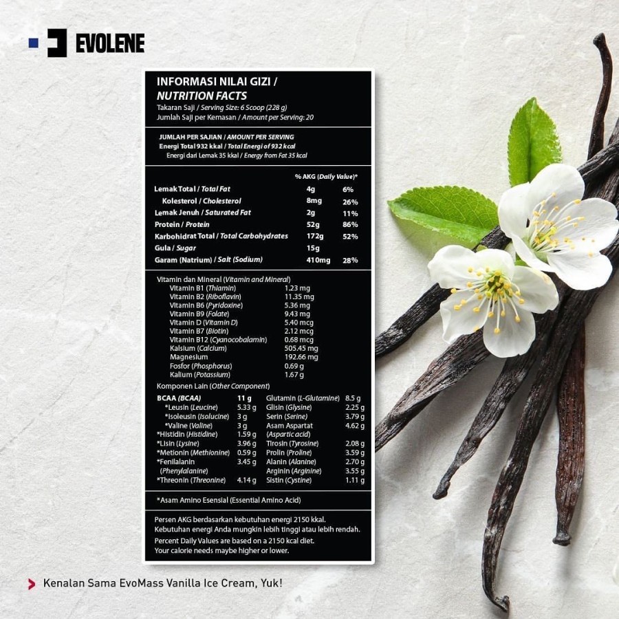Evolene Evomass 10 lbs 4,5 kg Evo Mass Susu Protein Otot Penambah Berat Badan Suplemen Fitness