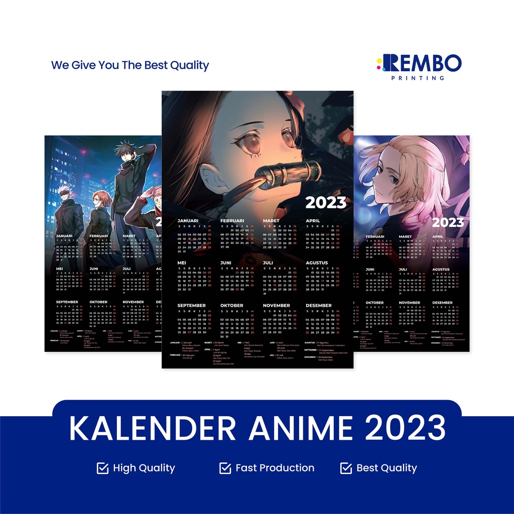 Kalender Anime 2023 / Kalender Demon Slayer / Kalender Dinding Anime / Tokyo Revengers