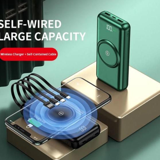 Bagus Power bank 20000mAh Wireless Charger For iPhone 11 X XR Huawei mate30 LED Display With 4 Cable