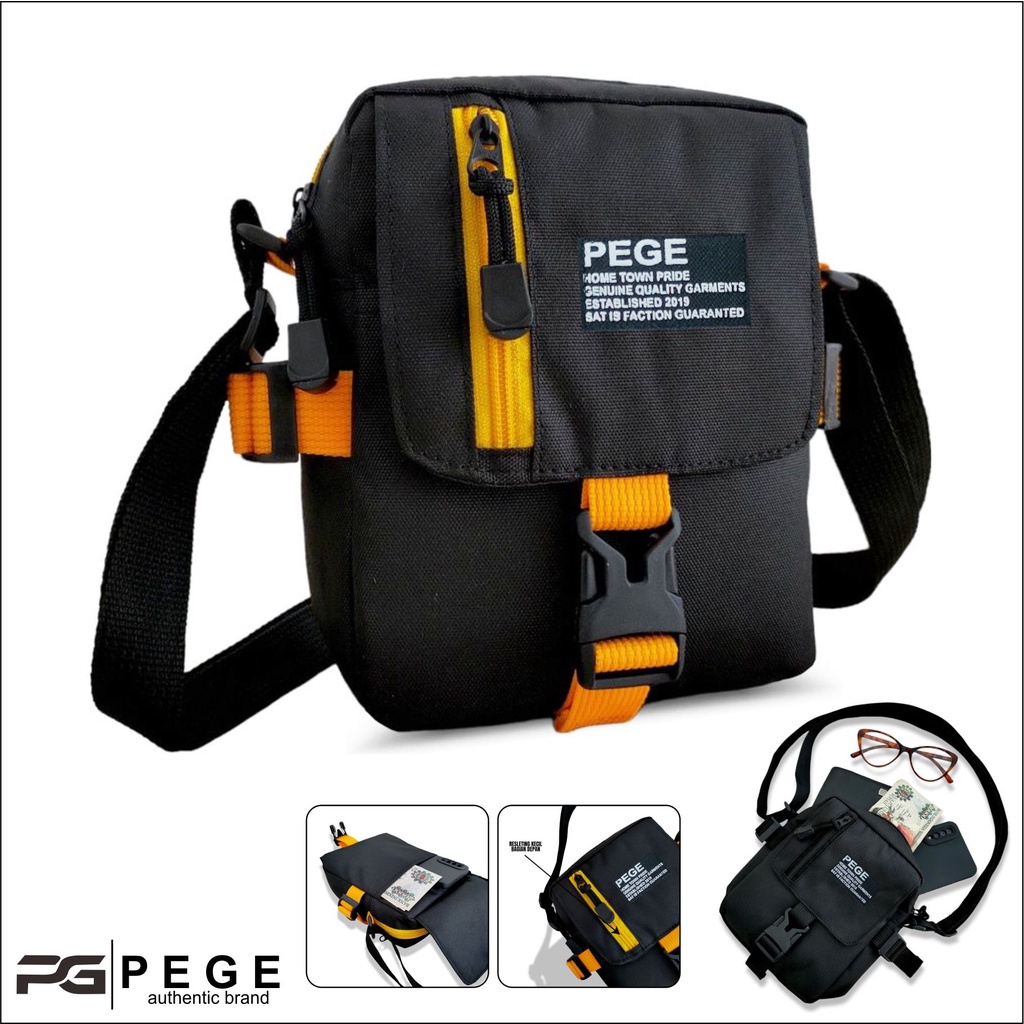 Tas Selempang Pria 2in1 PEGE Jaxton Model Slingbag Kombinasi Coklat - PG 8946