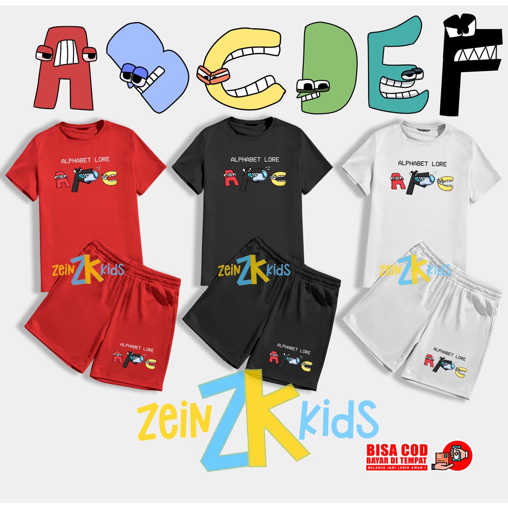 Setelan Anak Alphabet Lore / Kaos Anak Alphabet Lore A B C D E F
