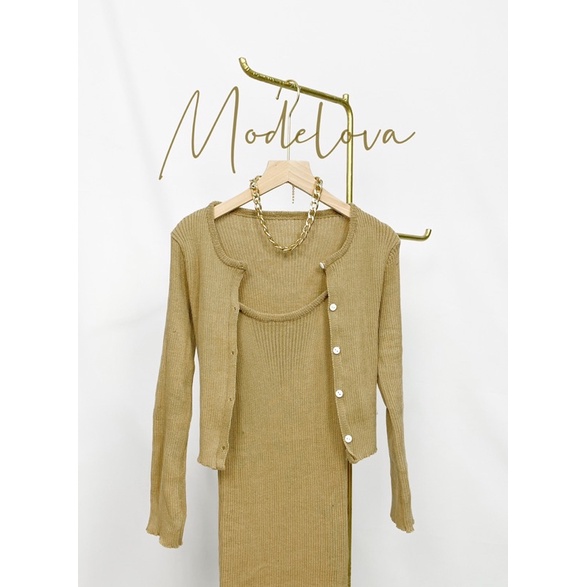 MDLV ~ Set Vava Rajut Dress Bodycon + Cardigan Knit Good Quality