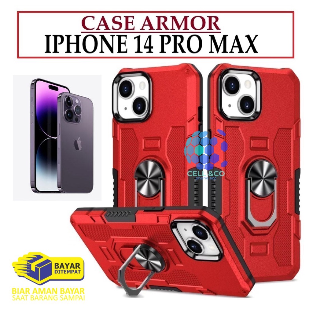 Case Armor IPHONE 14 PRO MAX Iring Cincin Magnetic Kesing Hp Protect kamera Premium Hard Case Standing Robot Pelindung Kamera