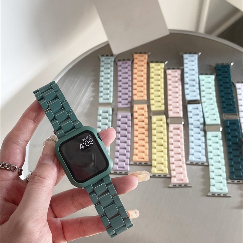 Tali❤️Acrylic Strap untuk Apple Watch IWO HW 38 40 42 44 41 45mm tali jam tangan rantai strap Acrylic 3 LINKS iwatch Series 1 2 3 4 5 6 SE 7 8 9 ULTRA