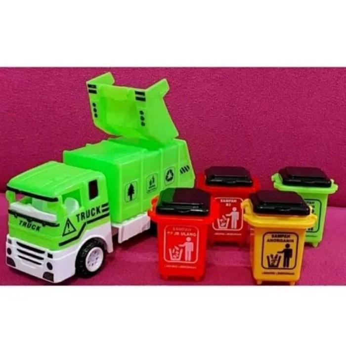 mainan Mobil truk box sampah hijau Set - Kado Hadiah Ulang Tahun Anak - Koleksi mainan mobil terbaru