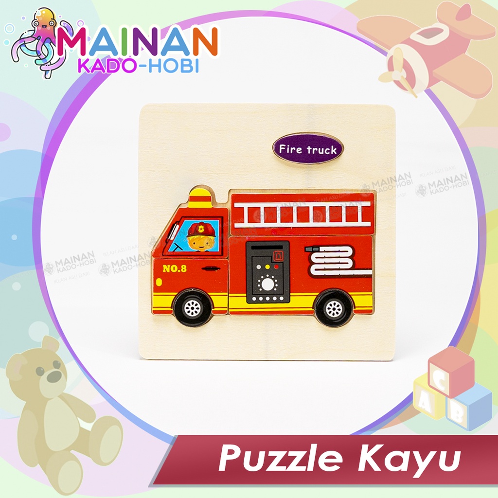 MAINAN MONTESSORI ANAK PUZZLE KAYU GAMBAR TRANSPORTASI FIRE TRUCK