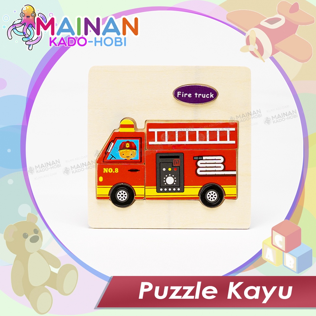 MAINAN MONTESSORI ANAK PUZZLE KAYU GAMBAR TRANSPORTASI FIRE TRUCK