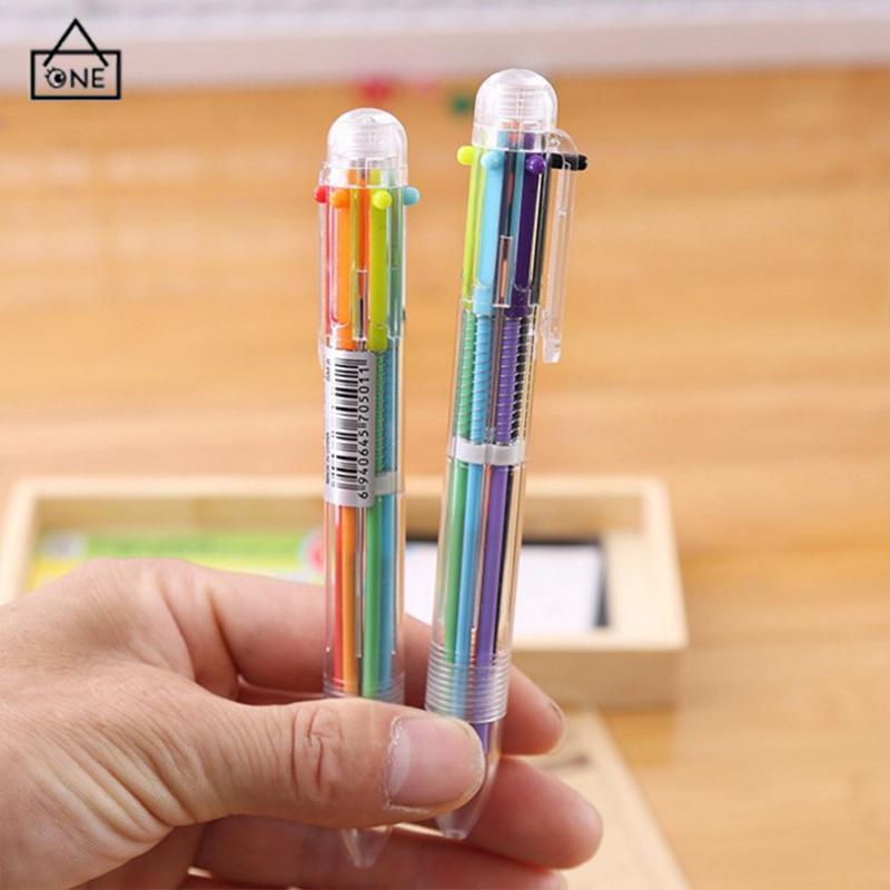 COD❤️Bolpen 6-in-1 0.5MM Multi Warna Untuk Stationery Anak Sekolah Kantor bolpen-A.one