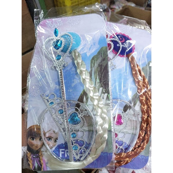 AKSESORIS FROZEN TONGKAT FROZEN 3 IN 1 ( AKSESSORIES MAHKOTA + RAMBUT + TONGKAT )