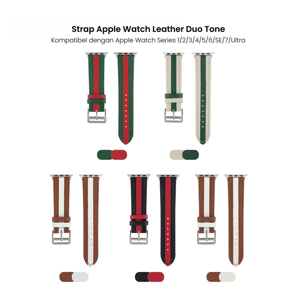 Apple Watch Tali Strap Jam Tangan iWatch 7 6 5 4 3 SE Kulit/Leather Premium Duo Tone