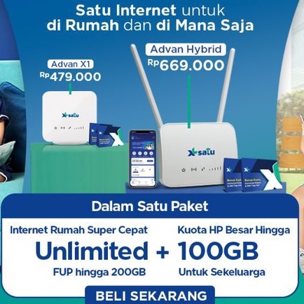 XL SATU Lite Super User - Internet Rumah Unlimited + Kuota HP 100GB