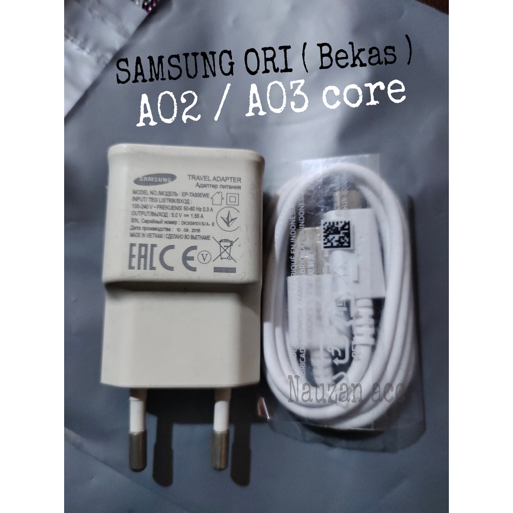 ( 100% Ori. BEKAS) Charger Samsung Galaxy A10, A02, A03 core. Original Bawaan HP