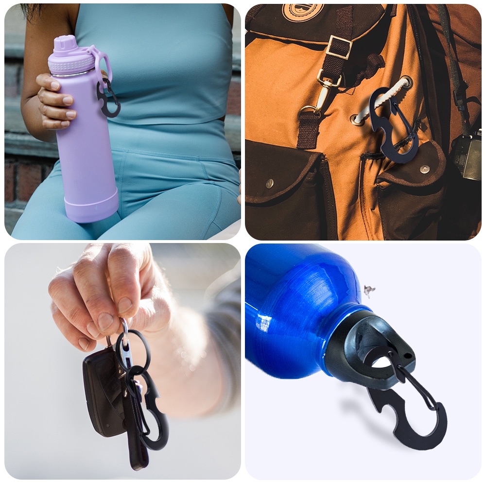 Gesper Ransel Hitam Tahan Lama Bentuk D Multi Fungsi Pembuka Botol Gantungan Kunci Kait Musim Semi Gesper Panjat Bahan Stainless Steel Untuk Pendakian Luar Ruangan