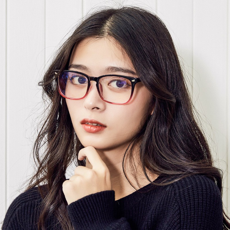 (YUZHU) Kacamata Komputer Anti Cahaya Biru Vintage Fashion Dua Warna Square Frame Eyeglasses Unisex