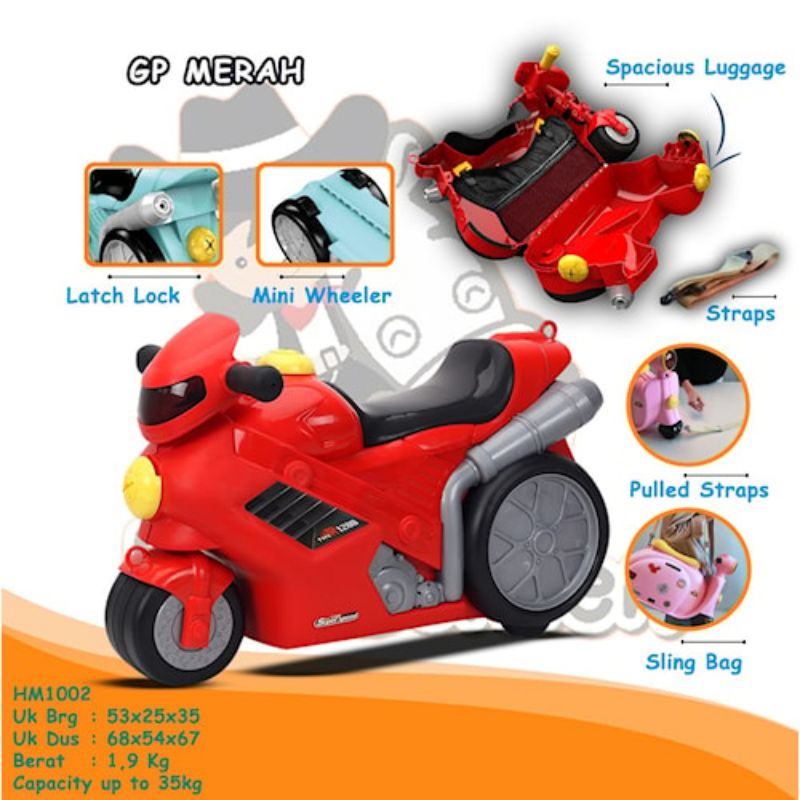 PROMO HM1002 Koper Anak Motor Balap GP Travel Trolly Troli Tas
