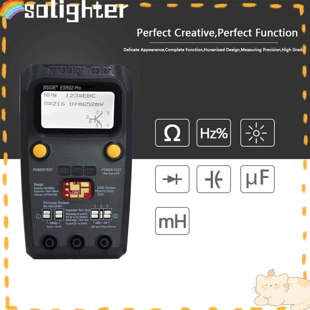 Solighter Digital Transistor Tester BSIDE ESR02 Pro Presisi Tinggi Dengan Pinset Komponen SMD