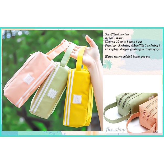 

Tempat Pensil Minimalis Double Resleting Kotak Pensil Tempat Pensil Aesthetic Double Bag Pencil Case