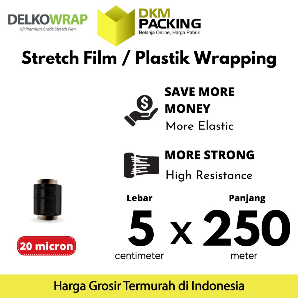 

Plastik Wraping Stretch Film 5cm x 250m DELKOWRAP HITAM WRAPPING TEBAL PREMIUM TERMURAH / SATUAN