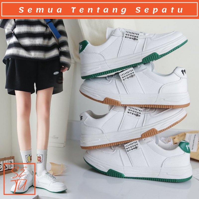 FREE KOTAK Sepatu Wanita Import Korean Style Hijau Khaki Motif Bintang Sneakers Cewek Shoes Kekinian Putih Hijau 035