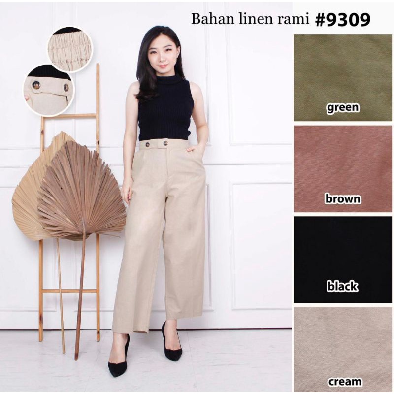 SW - Bisa COD - Celana kulot linen rami kancing depan / 0Celana Kulot Highwaist Bahan Premium Linen 