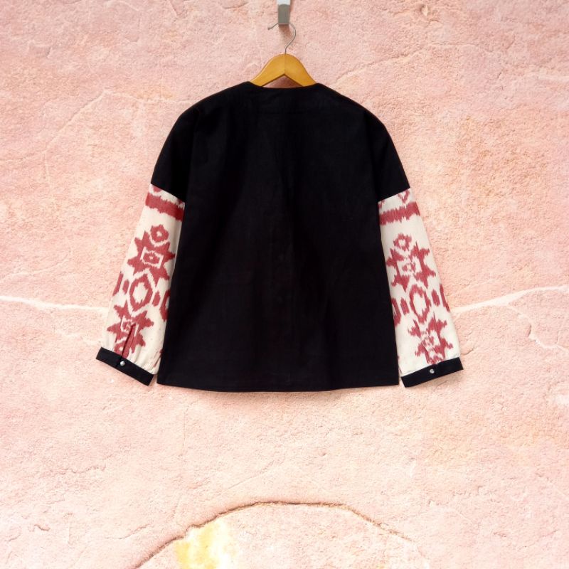 Atasan Tenun B 29 Hitam Blus Blouse Baju Kerja Wanita Modern