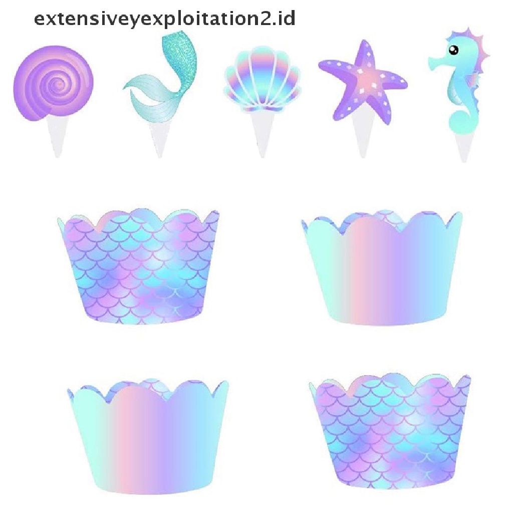 {NEW} 20pcs /Set Hiasan Cupcake Pesta Mermaid Pembungkus Mermaid Hiasan Kue Duyung.