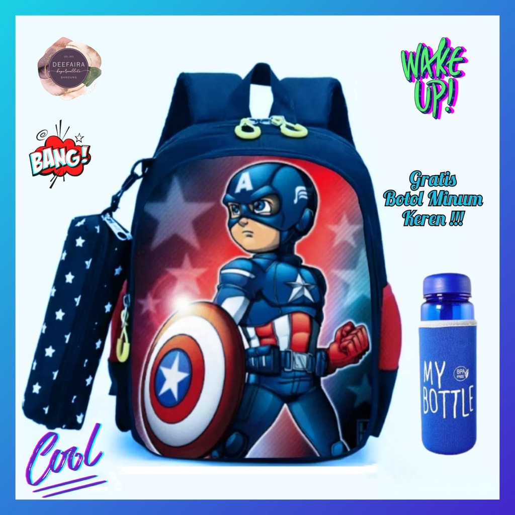 Tas Ransel Sekolah Anak Laki Laki Tk Dan Sd Motif Capt41n Gratis Botol Minum Keren