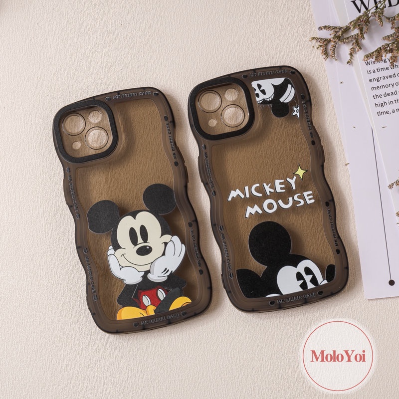 IPHONE Couple Case Kartun Mickey Mouse Lucu Kompatibel Untuk Iphone11Xr 14 13 12 Pro Max 6 6s 87 Plus 14Plus X XS Max SE 2020pinggiran Bergelombang Soft TPU Phone Case