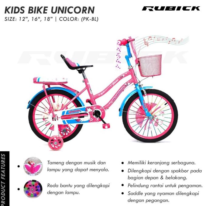 Sepeda Anak Rubick Unicorn 12"/16"/18" Inch - Sepeda Anak Perempuan #Original