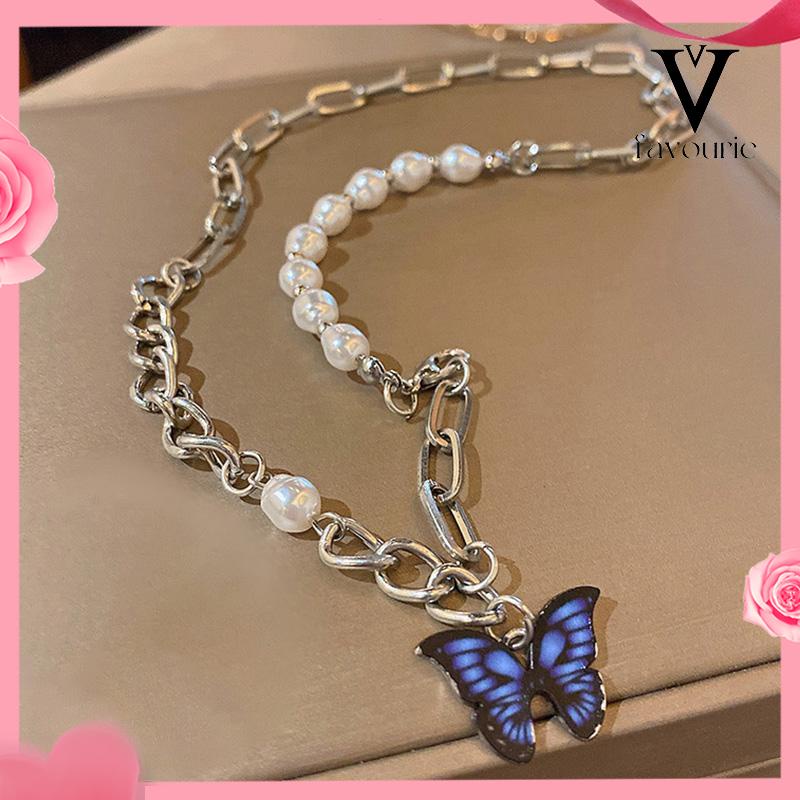 CODKalung Rantai Kupu-Kupu Mutiara Desain Choker Fashion Korea Gaya Untuk Wanita-FA