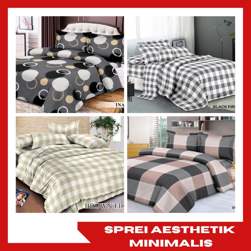 Sprei Homemade/Cleopatra Ukuran 120X200/90X200 Aesthetic Minimalis/Sprei Kotak Ala Korea Ukuran Single T20 Free Satu Sarung Bantal Satu Sarung Guling