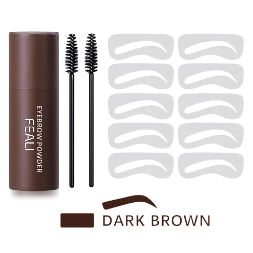 [BPOM] FEALI Eyebrow Powder Cetakan Alis Original Shaping Eyebrow Stamp Alis Stempel Alis Instan Hairline And Waterproof With 10 Model Cetakan Alis Reusable And 2 Eyebrow Pen Brusheup-Dark Brown - 03