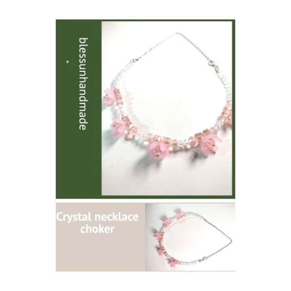 crystal necklace choker flower beads by blessun handmade / kalung hijab mutiara / kalung manik